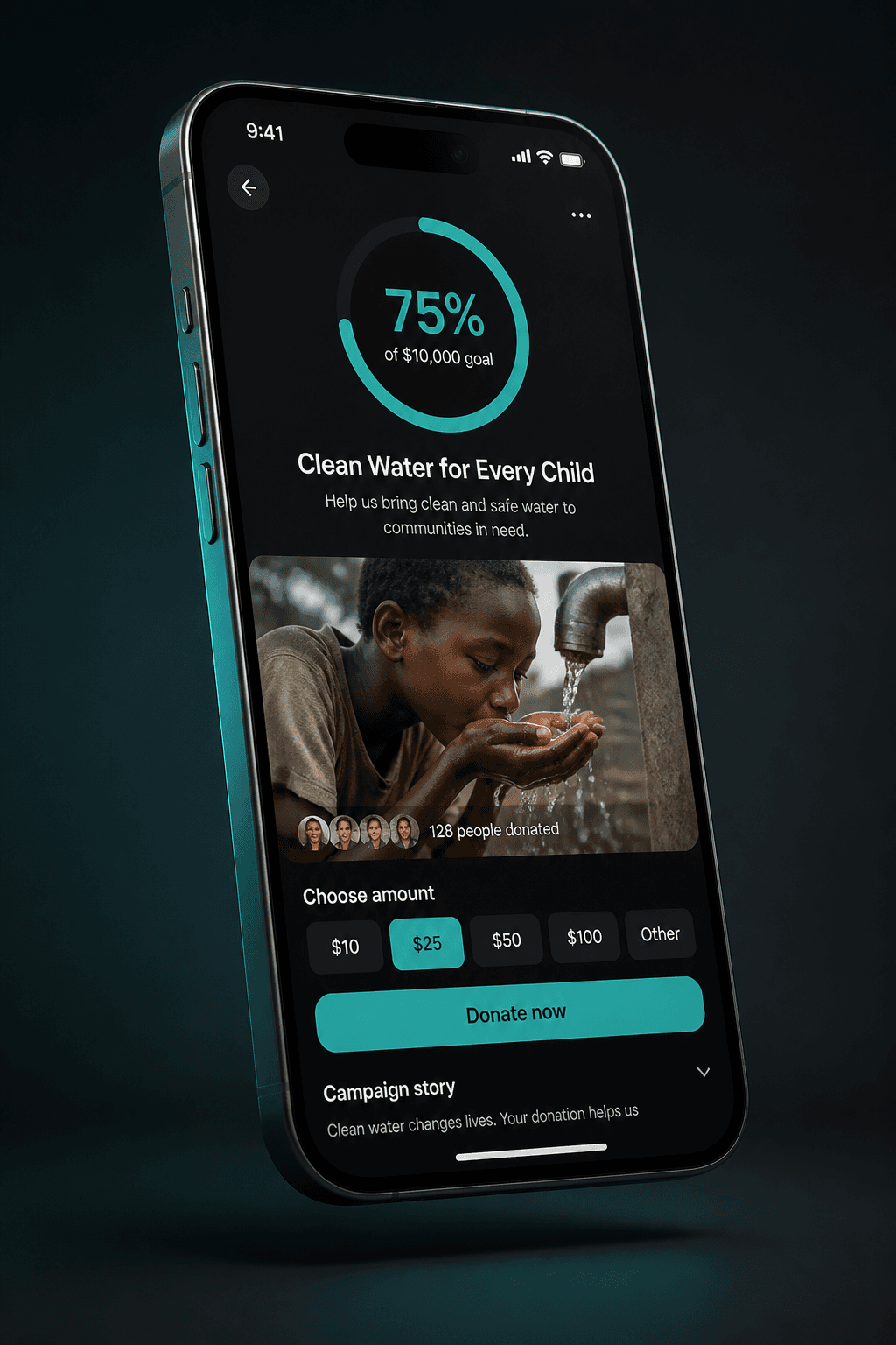 DonoryHelp mobile application on a smartphone